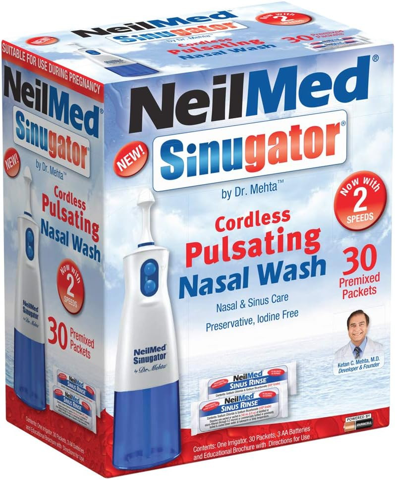NeilMed Sinugator Cordless Pulsating Nasal Wash, 30 Count (Pack of 1)