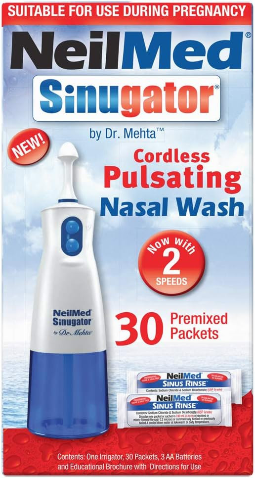 NeilMed Sinugator Cordless Pulsating Nasal Wash, 30 Count (Pack of 1)