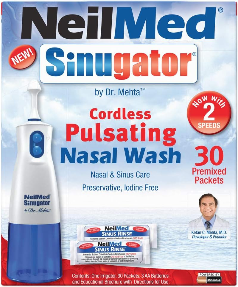 NeilMed Sinugator Cordless Pulsating Nasal Wash, 30 Count (Pack of 1)