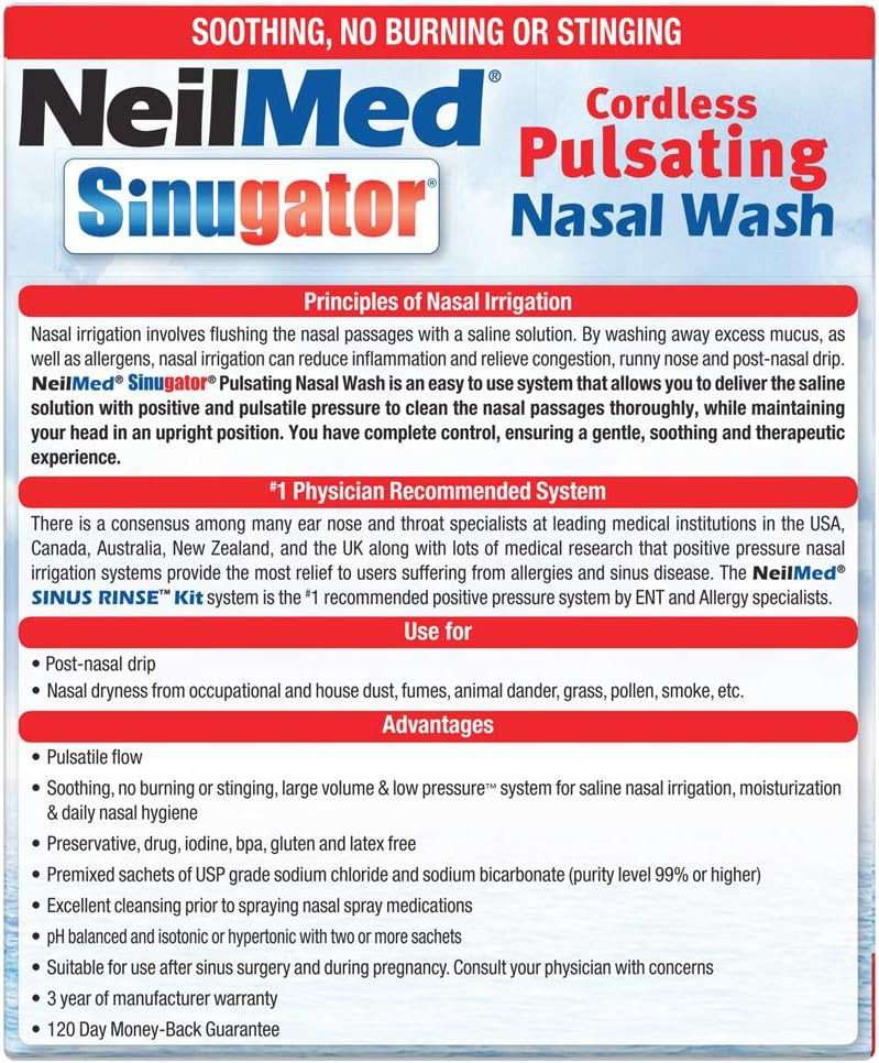 NeilMed Sinugator Cordless Pulsating Nasal Wash, 30 Count (Pack of 1)