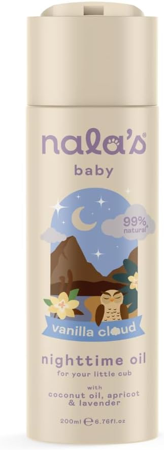 Nala's Baby Nighttime Oil Vanilla Cloud | Allergen-Free Sweet Vanilla Fragrance | 99% Natural | Dermatologically-tested and Paediatrician-approved | Shea Butter and Camomile | 200ml | Nalas Baby