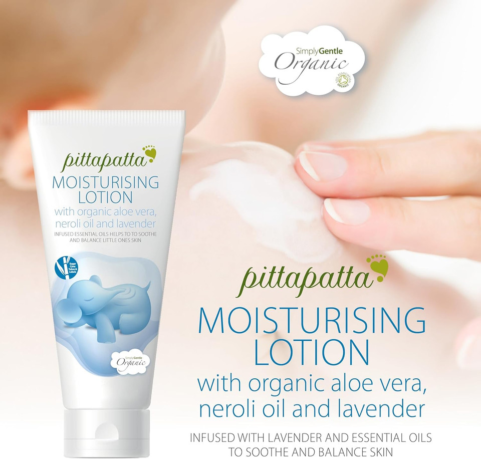 Pittapatta Organic Moisturising Lotion for Dry Skin, by Simply Gentle - Natural Moisturiser Body Lotion - Paraben- & Sulphate-free - Baby-Safe with Lavender Oil & Organic Chamomile - 200ml