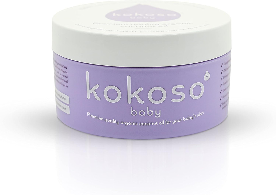 Kokoso Baby - Organic Coconut Oil - 100% Natural Baby Oil - For Dry, Sensitive Skin & Eczema Prone Skin - Ultra Lightweight & Non Greasy - Suitable from Newborn Upwards - 70g