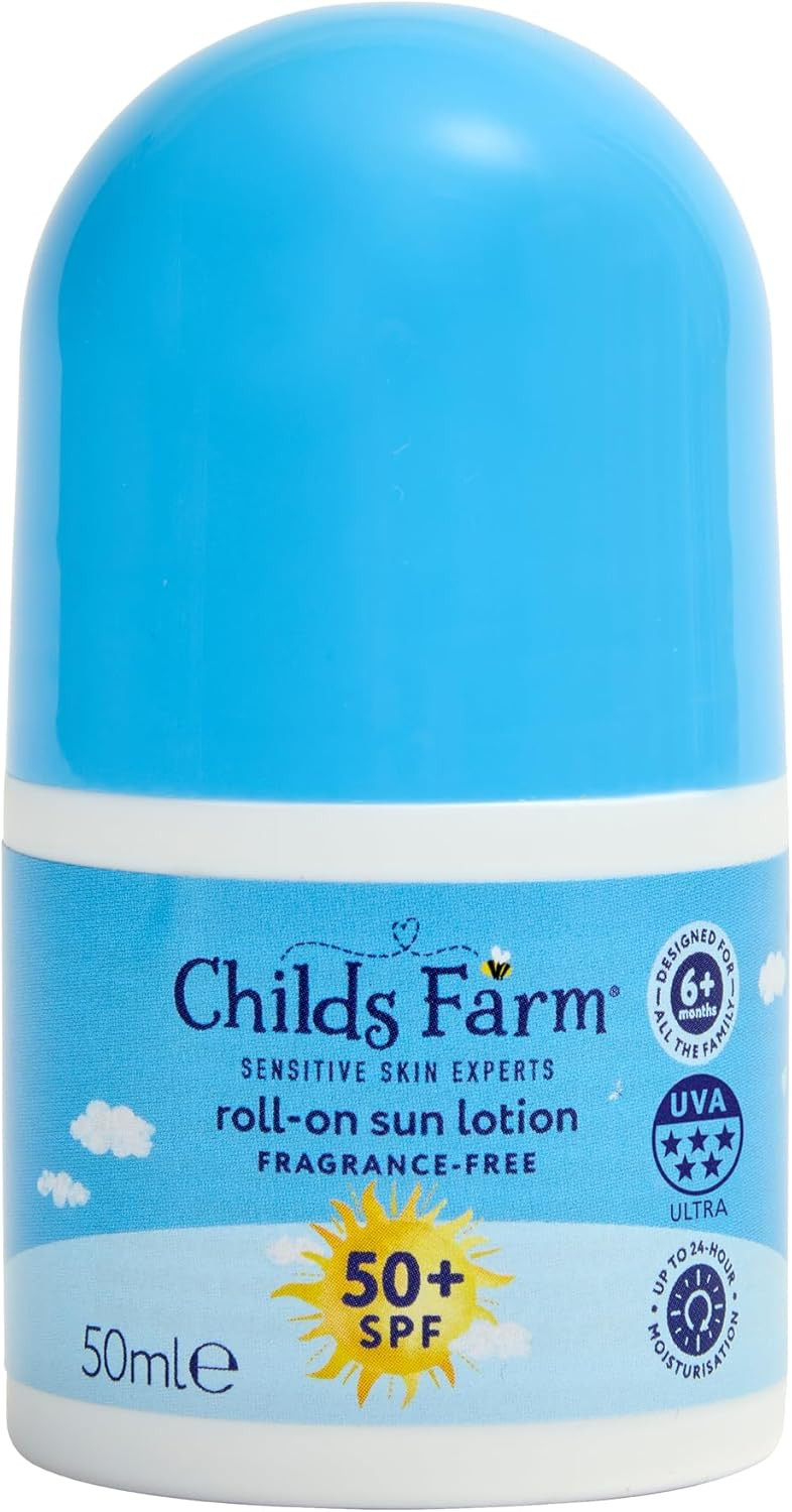 Childs Farm Kids & Baby Sun Lotion Roll-On SPF 50+ | UVA & UVB Very High Protection | Extra Water Resistant | Fragrance Free | Suitable for Dry, Sensitive Skin, 50ml