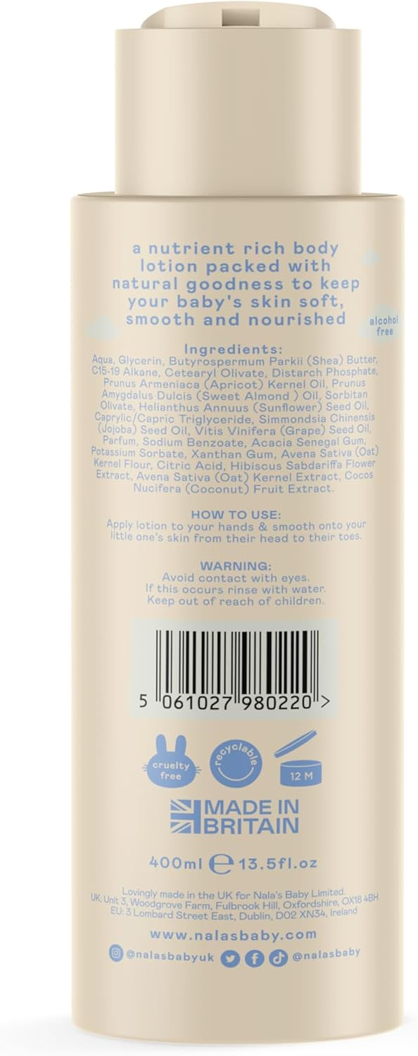 Nala's Baby Body Lotion Vanilla Cloud | Award-winning | 99% Natural | Paediatrician-approved | Nourishing Blend of Soothing Oat and Coconut Oil | Vegan | 400ml | Nalas Baby