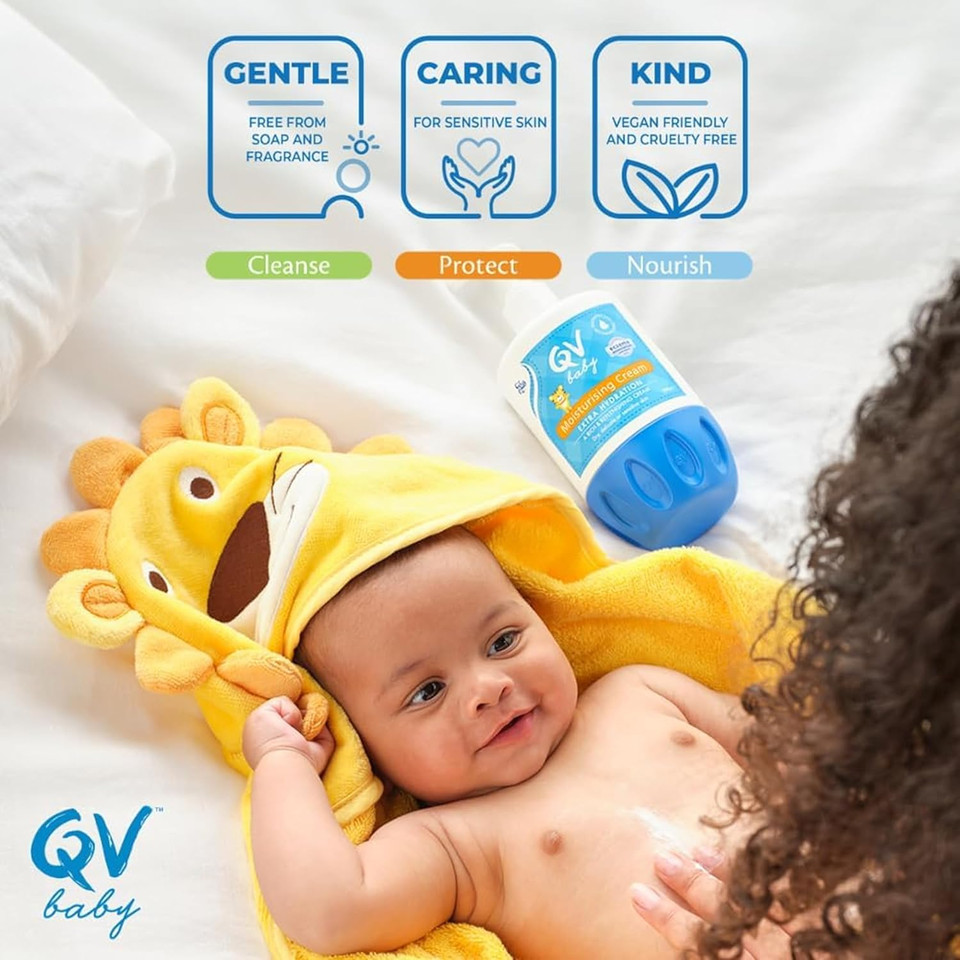 QV Baby Moisturising Cream, 500g - Rich Moisturising Cream With Glycerin and Vitamin B3 For Babies and Newborn, Non-Greasy For Sensitive Skin, with 24-Hour Protection, Baby Moisturiser, pH-balanced