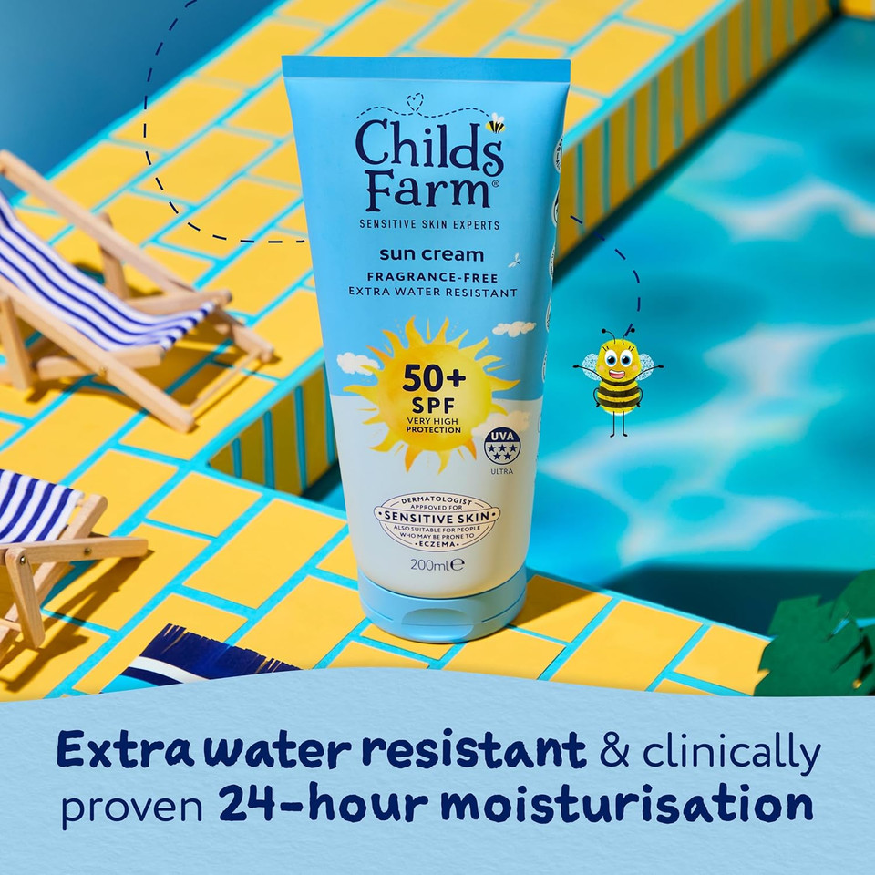 Childs Farm Kids & Baby Sun Cream SPF 50+ | UVA & UVB Very High Protection | Extra Water Resistant | Fragrance Free | Suitable for Dry, Sensitive Skin, 200ml