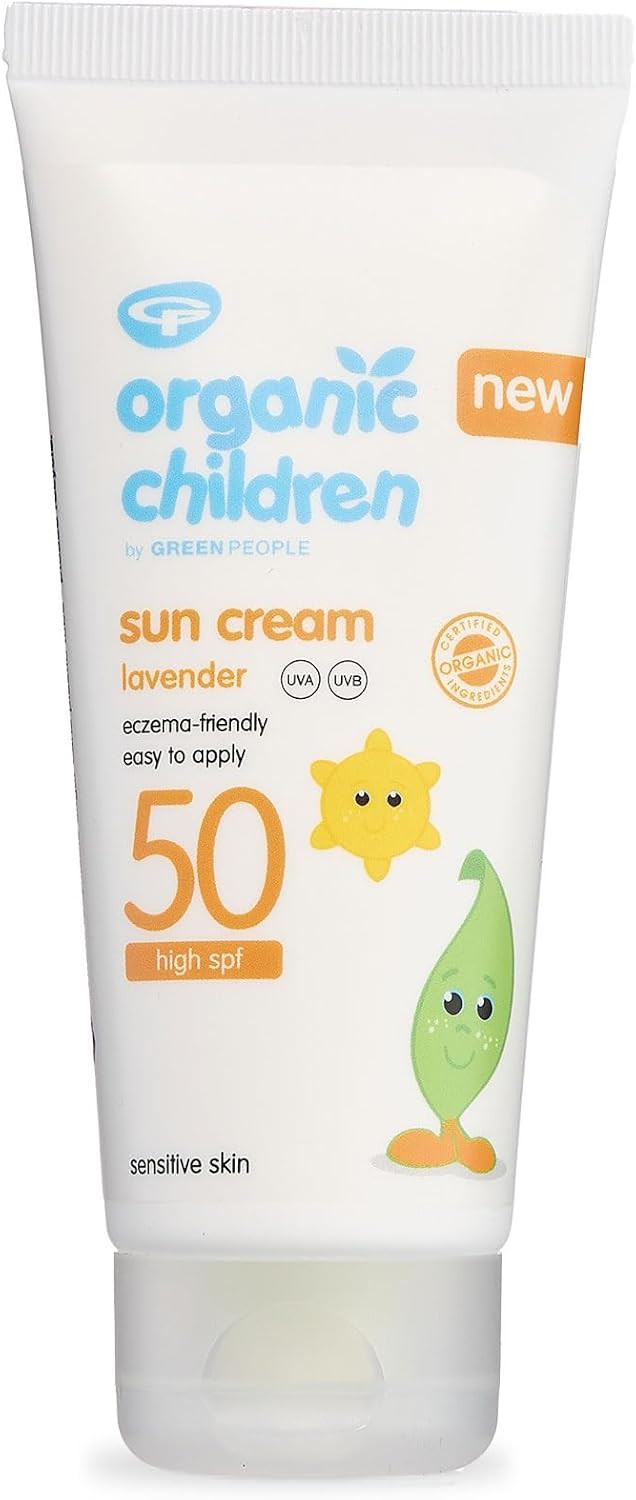 Green People Organic Children Sun Cream SPF50 Lavender - Natural, Organic Sunscreen for Kids - Water Repellent, Reef Safe - Babies 6m+, 100ml