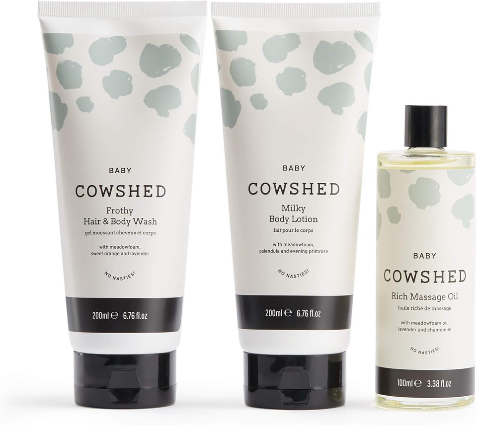 Cowshed Baby Luxury Caring Collection Set of 3 | Paraben-Free Frothy Hair and Body Wash 200ml & Milky Body Lotion 200ml & Massage Oil 100ml for Babies Set | Luxury Nourishing Baby Bathing Kit