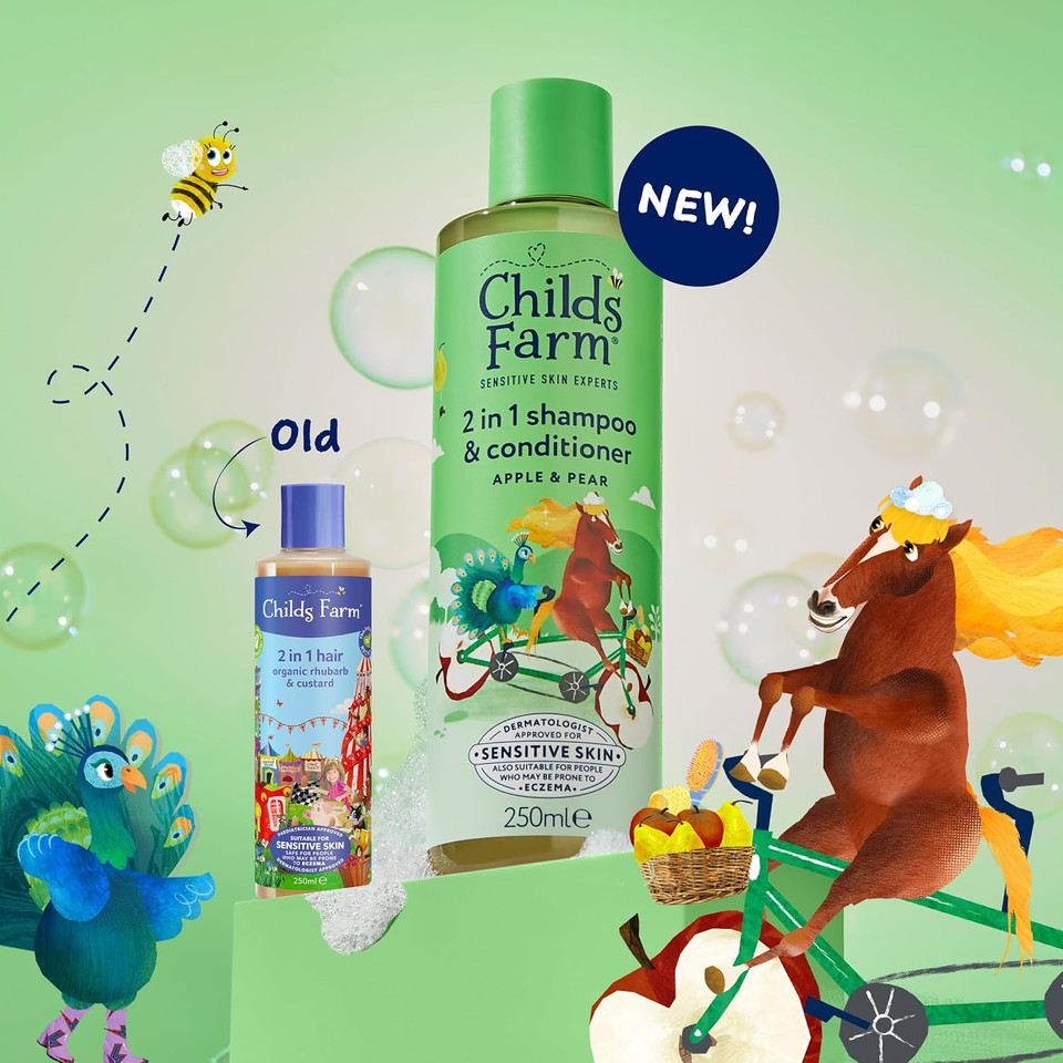 Childs Farm 2 in 1 Hair Shampoo and Conditioner, Gentle Tear Free, Apple and Pear Fragrance, Children, Kids, Baby, 250ml Childs Farm 2 in 1 Hair Shampoo and Conditioner, Gentle Tear Free, Apple and Pear Fragrance, Children, Kids, Baby, 250ml