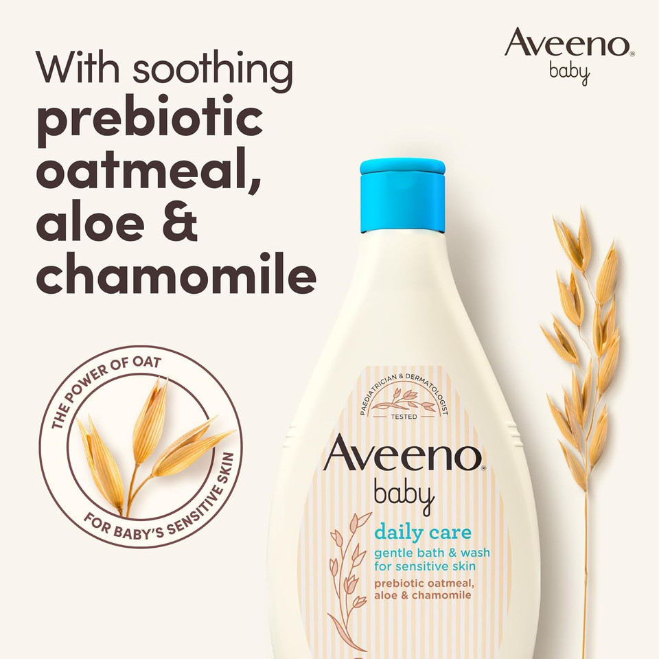AVEENO Baby Daily Care Gentle Bath & Wash (1 x 400ml), Tear-Free Baby Wash with Gentle Fragrance with Prebiotic Colloidal Oatmeal, Gently Cleanses & Leaves Skin Feeling Moisturised, For Sensitive Skin