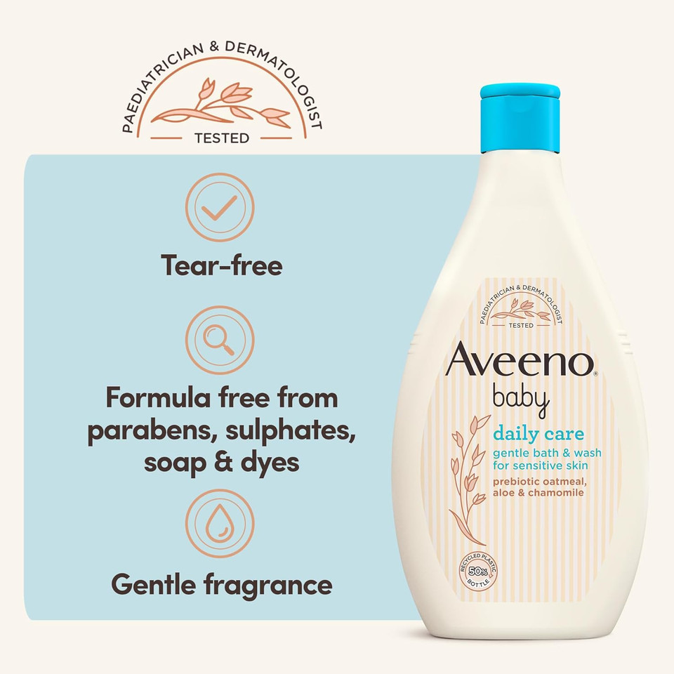 AVEENO Baby Daily Care Gentle Bath & Wash (1 x 400ml), Tear-Free Baby Wash with Gentle Fragrance with Prebiotic Colloidal Oatmeal, Gently Cleanses & Leaves Skin Feeling Moisturised, For Sensitive Skin