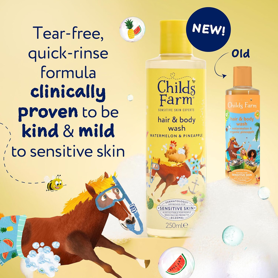 Childs Farm Kids Hair & Body Wash, Watermelon & Pineapple | Tear-free, Gently Cleanses | Suitable for Dry, Sensitive Skin, 250ml