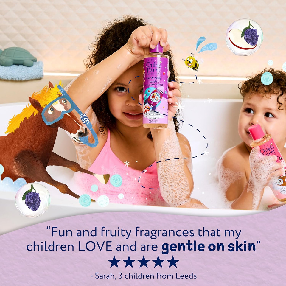 Childs Farm Kids Hair & Body Wash, Blackberry & Apple | Tear-free, Gently Cleanses | Suitable for Dry, Sensitive Skin, 250ml