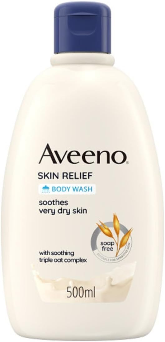 Aveeno Skin Relief Moisturising Body Wash (1x 500ml), Gentle Cleansing Wash with Soothing Triple Oat Complex, Soap-Free, Unscented for Sensitive and Very Dry Skin