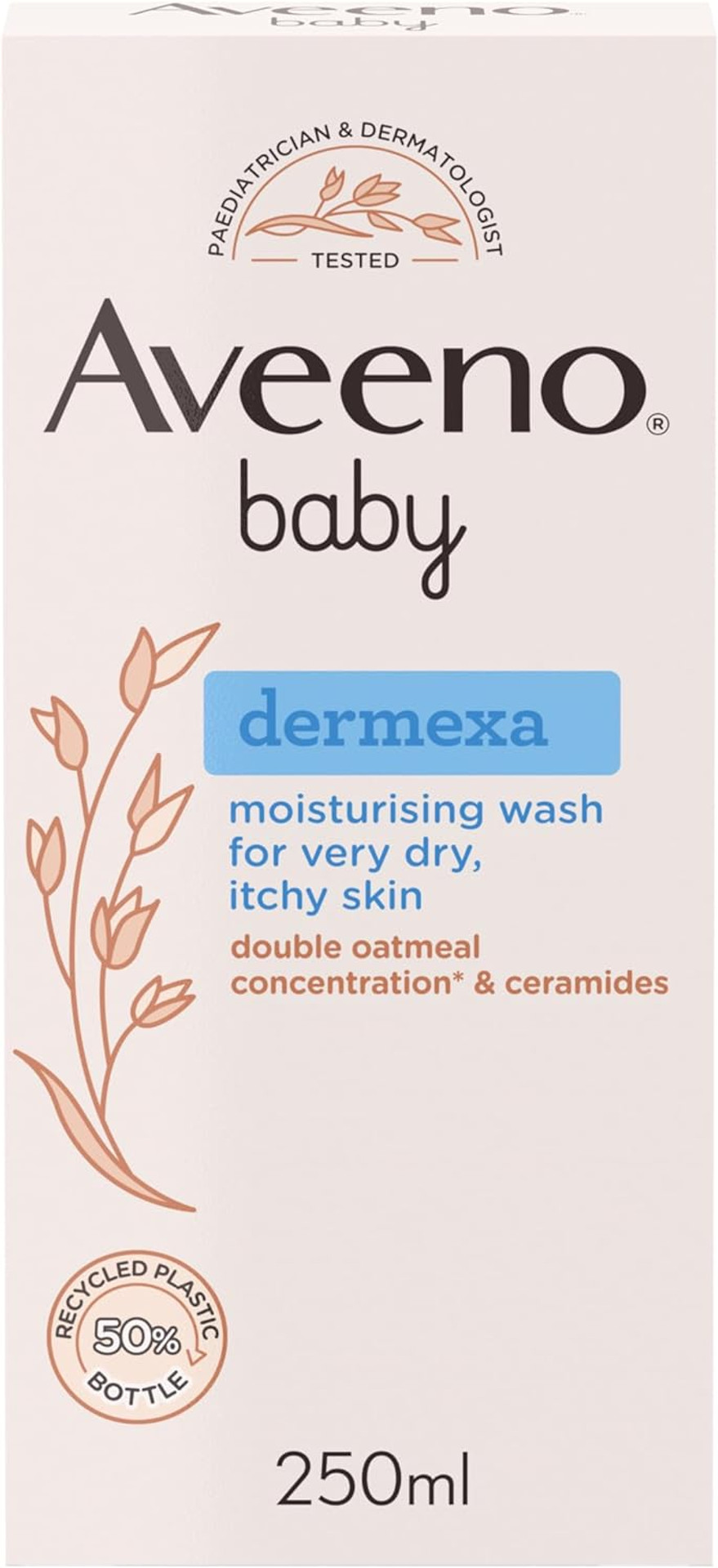 Aveeno Baby Dermexa Moisturising Wash (1x 250ml), Soothing Unscented and Soap-Free Baby Body Wash Developed to Gently Cleanse Delicate Skin, for Babies with Very Dry, Itchy Skin and Prone to Eczema