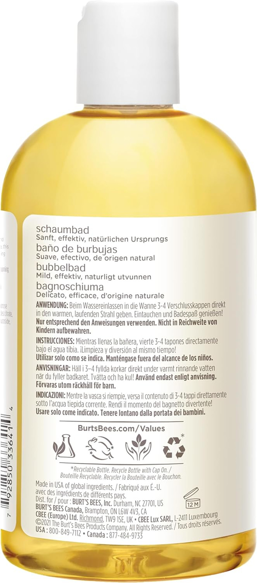 Burts Bees Baby Bubble Bath & Body Wash, Gentle Baby Wash For Daily Care, Tear-Free & Paediatrician-Tested, 354.8ml