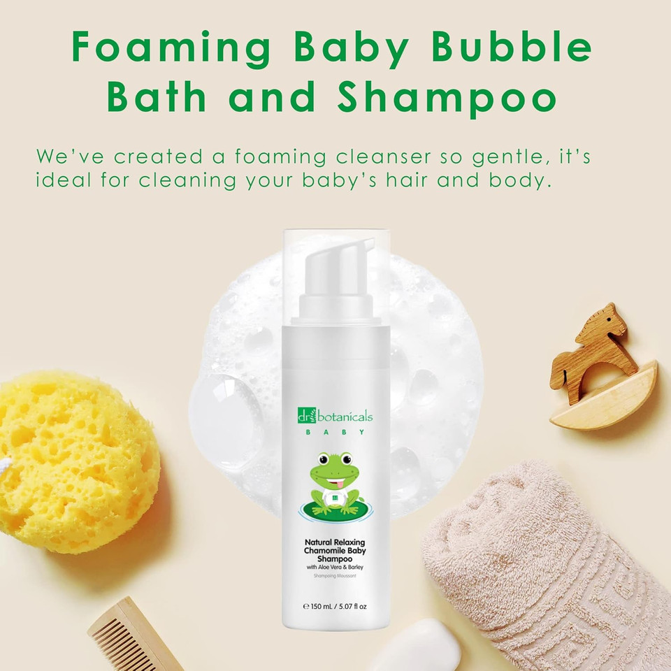 Dr Botanicals Natural Relaxing Chamomile Baby Shampoo with Aloe Vera and Barley| | 97.01% Natural, 100% Vegan & Dermatologically Tested |150ml, White