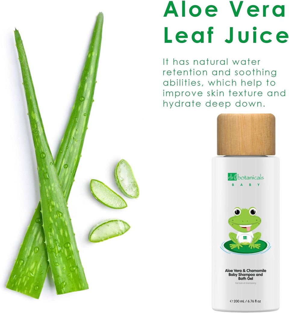 Dr Botanicals Aloe Vera & Chamomile Baby Shampoo and Bath Gel | 97.67% Natural, 100% Vegan & Dermatologically Tested | 200 ml, White