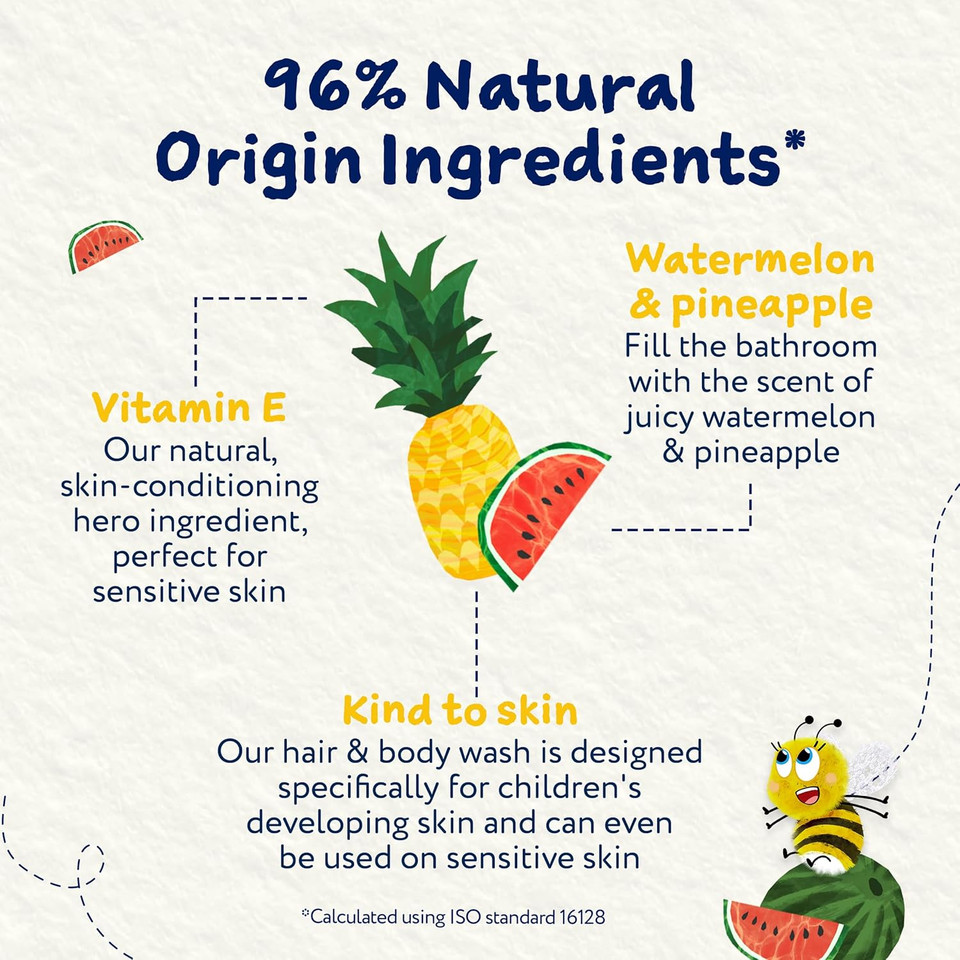 Childs Farm Kids Hair & Body Wash, Watermelon & Pineapple | Tear-free, Gently Cleanses | Suitable for Dry, Sensitive Skin, 250ml (Pack of 2)
