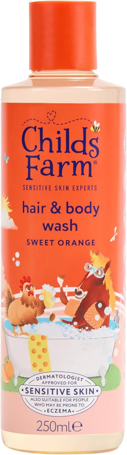 Childs Farm Kids Hair & Body Wash, Sweet Orange | Tear-free, Gently Cleanses | Suitable for Dry, Sensitive Skin, 250ml (Pack of 2)