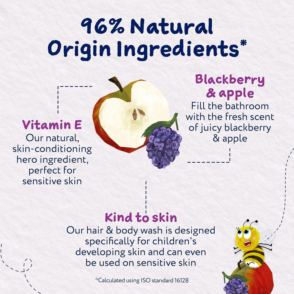 Childs Farm Kids Hair & Body Wash, Blackberry & Apple | Tear-free, Gently Cleanses | Suitable for Dry, Sensitive Skin, 250ml (Pack of 2)