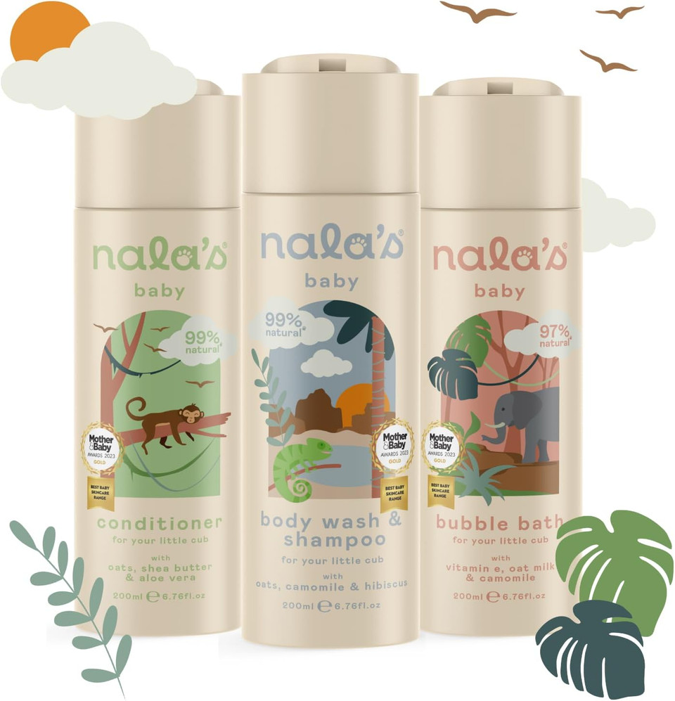 Nala's Baby Wash Bundle | Contains Body Wash & Shampoo, Bubble Bath, Conditioner | Award-winning | Dermatologically-tested & Paediatrician-approved | Tear-Free | Oats, Camomile, Hibiscus | Nalas Baby