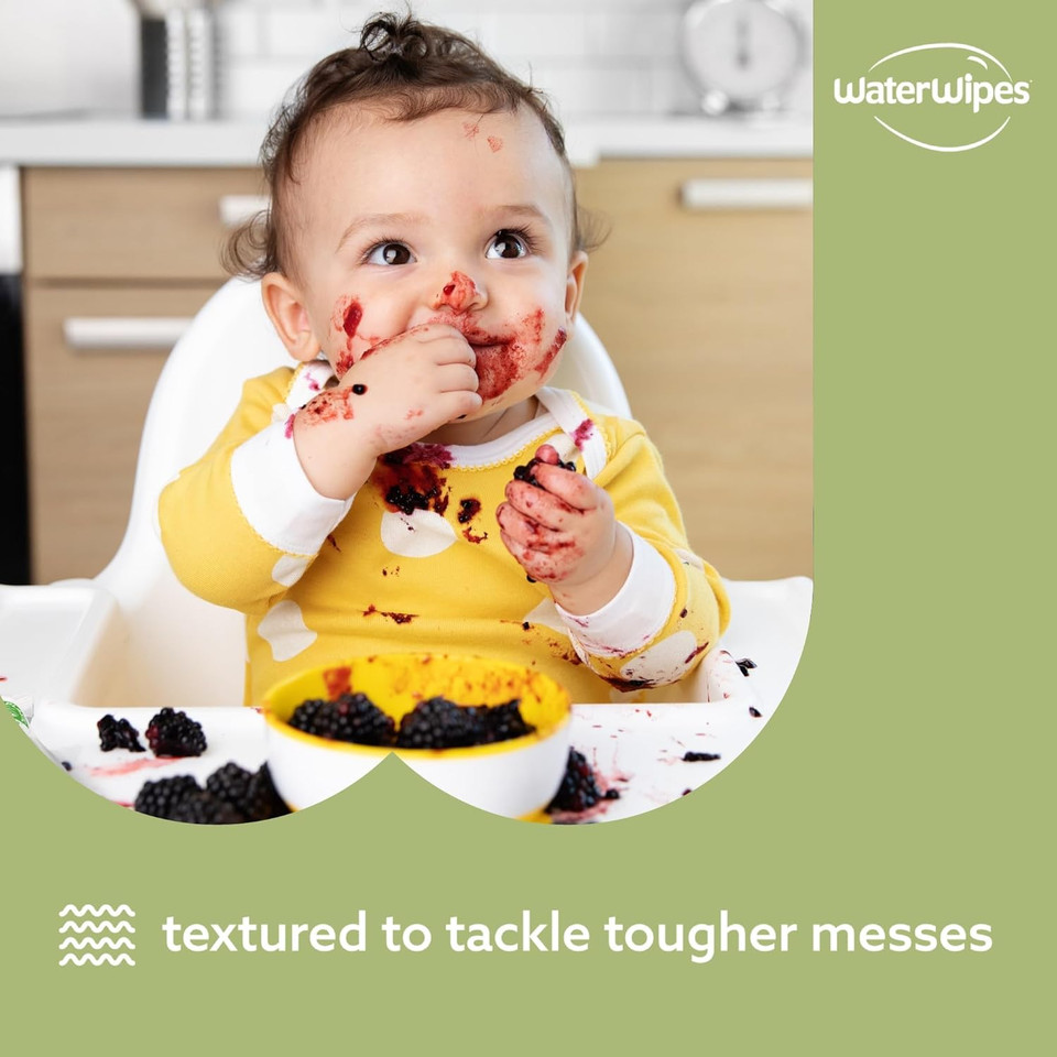 WaterWipes Textured Clean, Toddler & Baby Wipes, 240 Count (4 Packs), 99.9% Water Based Wipes, Unscented, For Sensitive Skin, Packaging May Vary