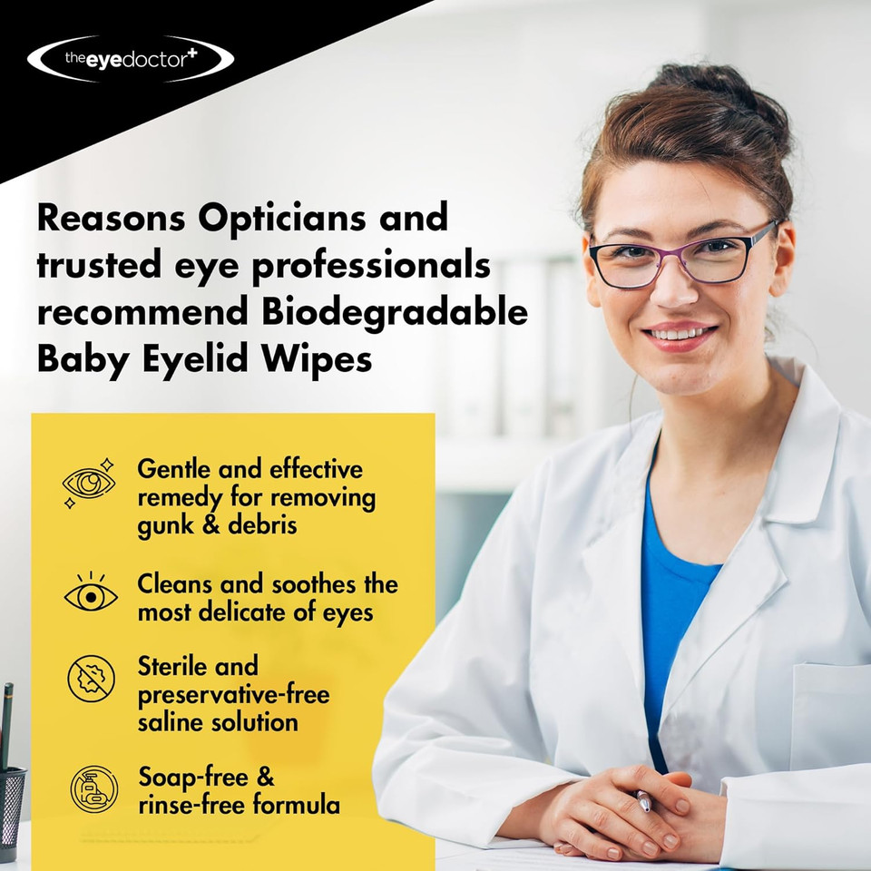 The Eye Doctor Sensitive Baby Eyelid Wipes - 80x Safe Sterile Eye Wipes for Gentle Daily Baby Care - Preservative, Detergent & Fragrance Free - Individually Wrapped