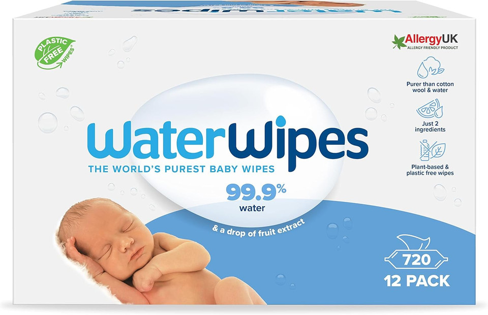 WaterWipes Original Baby Wipes, 720 Count (12 Packs), 99.9% Water-Based Wipes, Unscented, For Sensitive Skin, Packaging May Vary