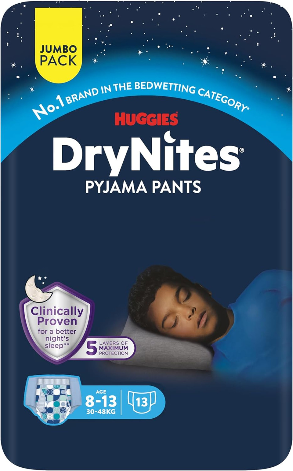 HUGGIES DryNites, Pyjama pants, Boys 4-7 Years (17-30KG) , 64 x bedwetting pants, Up to 100% Leak Free Nights HUGGIES DryNites, Pyjama pants, Boys 4-7 Years (17-30KG) , 64 x bedwetting pants, Up to 100% Leak Free Nights