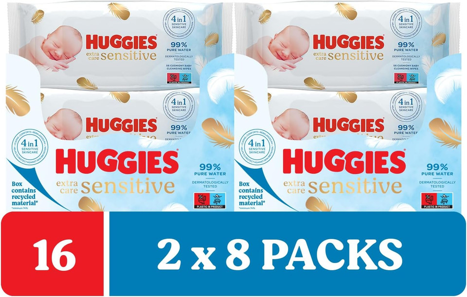 Huggies Pure Extra Care, Baby Wipes - Box with 16 Packs - 99 Percent Pure Water Wet Wipes - Fragrance Free to Clean and Protect Sensitive Skin Huggies Pure Extra Care, Baby Wipes - Box with 16 Packs - 99 Percent Pure Water Wet Wipes - Fragrance Free to Clean and Protect Sensitive Skin