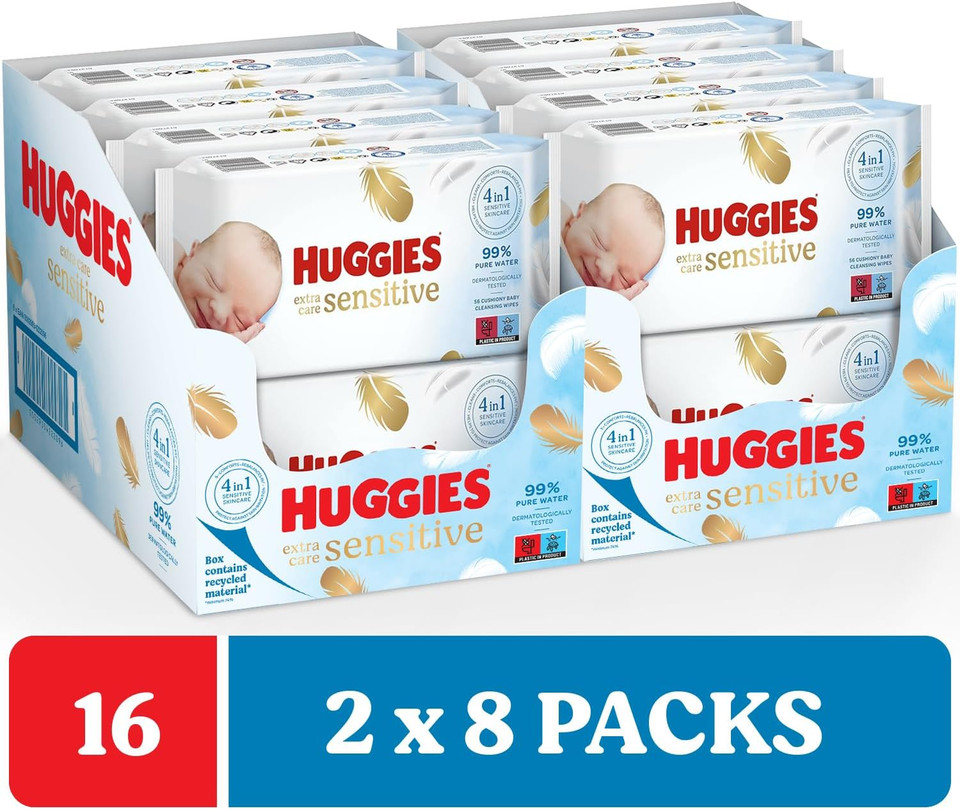 Huggies Pure Extra Care, Baby Wipes - Box with 16 Packs - 99 Percent Pure Water Wet Wipes - Fragrance Free to Clean and Protect Sensitive Skin Huggies Pure Extra Care, Baby Wipes - Box with 16 Packs - 99 Percent Pure Water Wet Wipes - Fragrance Free to Clean and Protect Sensitive Skin