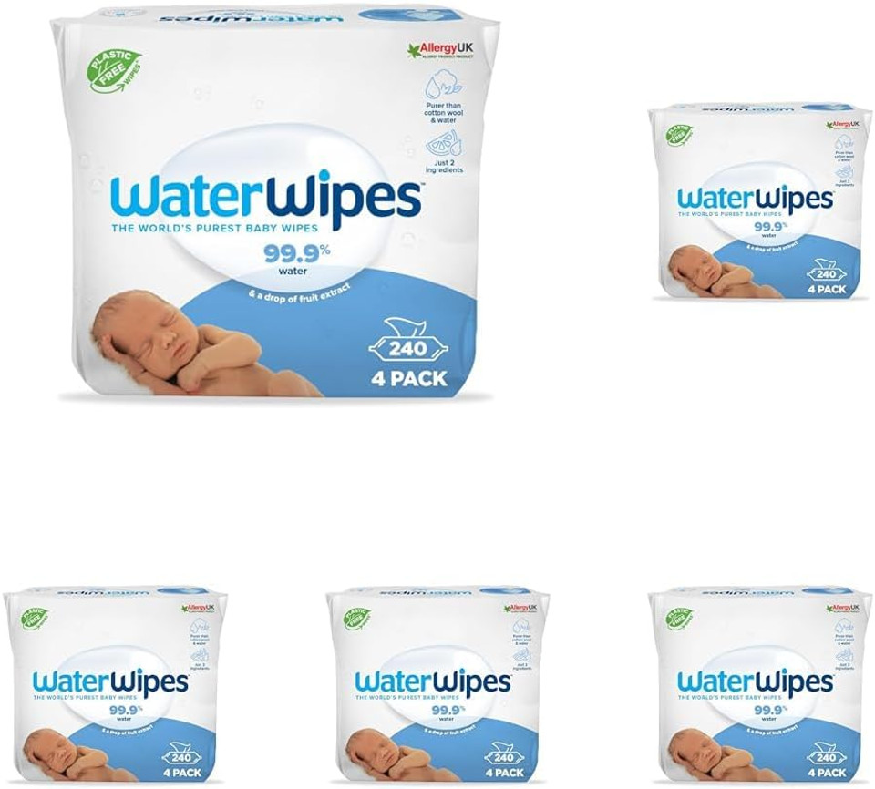WaterWipes Plastic-Free Original Baby Wipes, 240 Count (20 packs), 99.9% Water Based Wipes, Unscented for Sensitive Skin