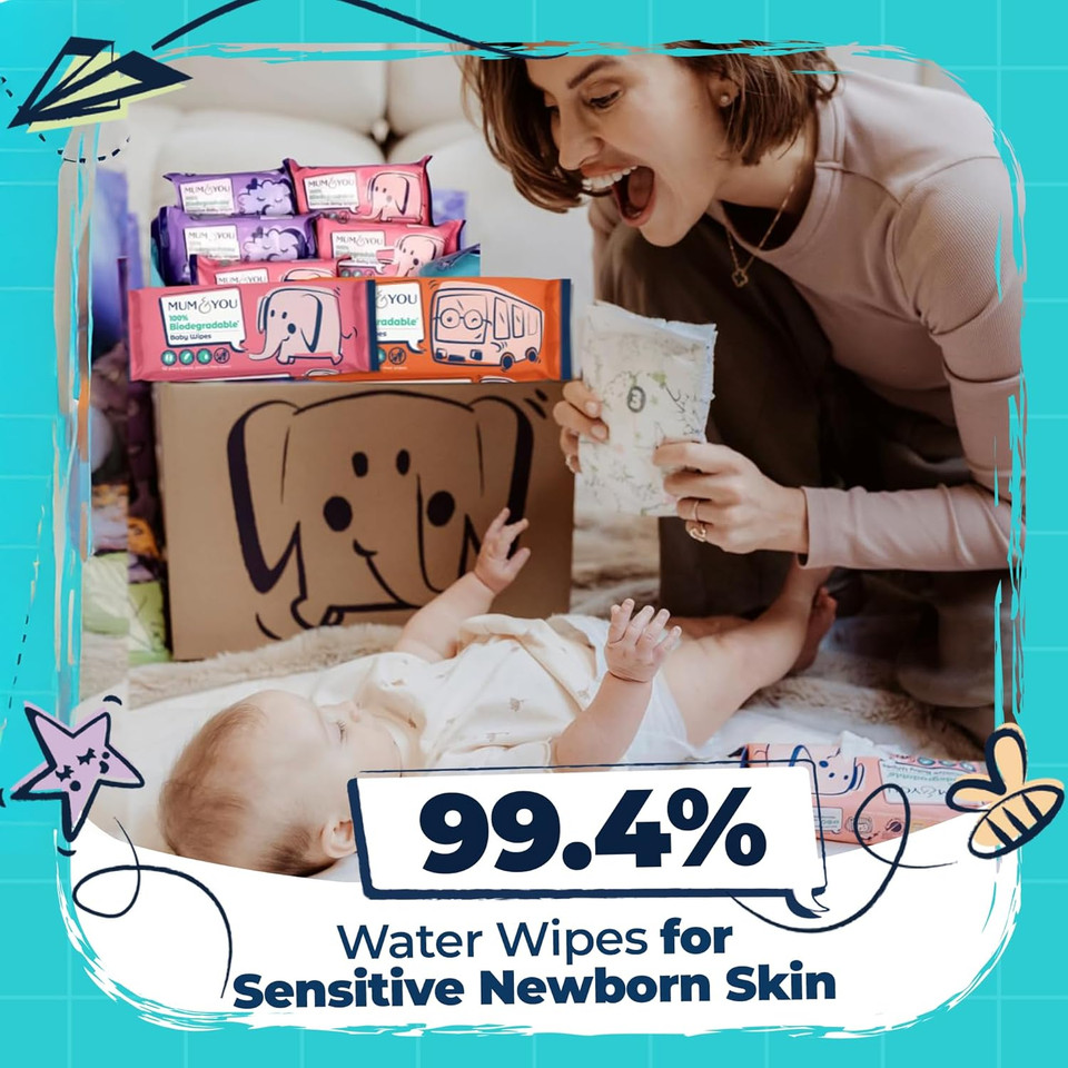 Mum & You Baby Wipes Multipack - 1,680 Biodegradable Wet Wipes (30 Packs) | 99.4% Water Wipes for Sensitive Newborn Skin | Baby Wipes Bulk, Bum Wipes, Wet Tissue, Eco-Friendly wet wipes baby