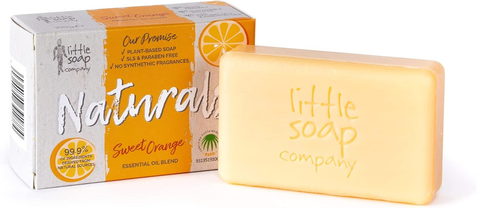 Little Soap Company Naturals Range - Bar Soap | Vegan, Cruelty Free, No SLS or Parabens, Refreshing Cleansing Soap bars, Natural Eco Friendly Body & Hand Soap, 100g (Sweet Orange)