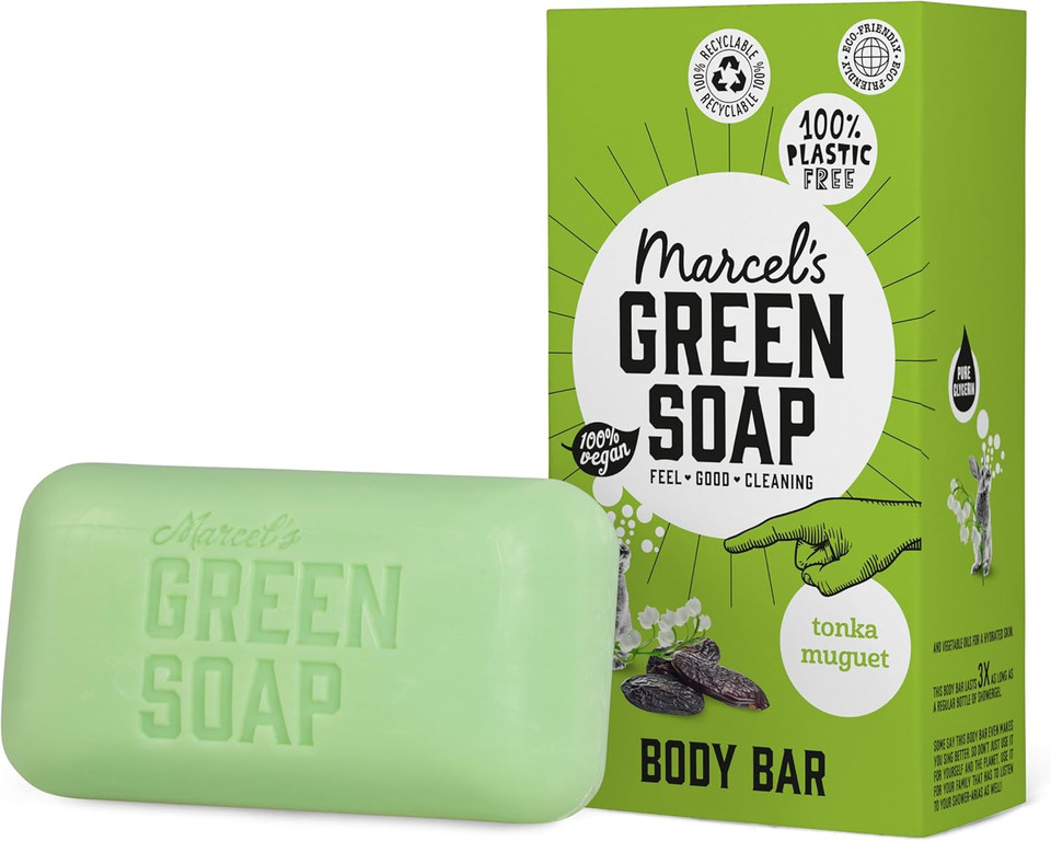 Marcel's Green Soap - Body Bar Tonka & Muguet - Saves 3 bottles of regular Shower Gel - 100% Eco friendly - 100% Vegan - 97% Biodegradable - 150 G