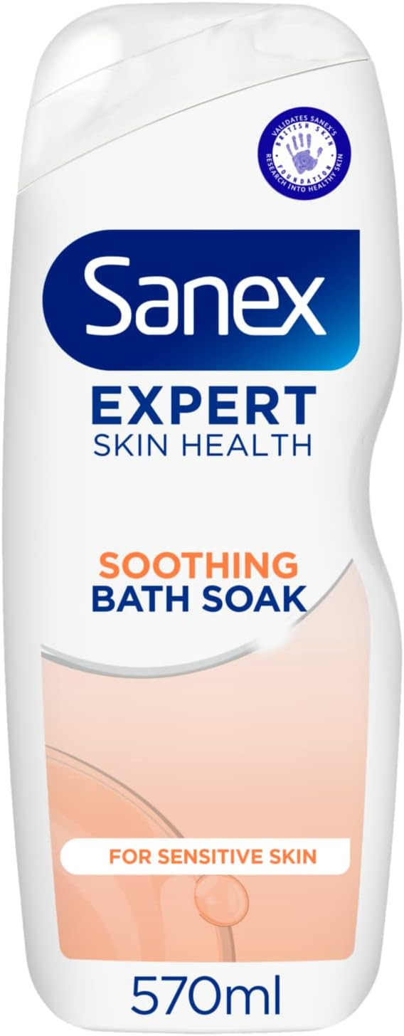 Sanex Expert Skin Health Soothing Bath Soak 570ml - bath soak men and women - bath foam - advanced prebiotic formula - comforts sensitive skin - supports good skin bacteria - dermatologically tested