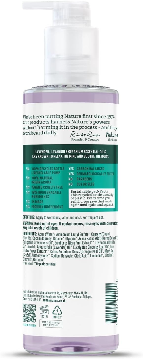 Faith In Nature Natural Lavender and Geranium Liquid Hand Wash, Relaxing, Vegan and Cruelty Free, No SLS or Parabens, 400 ml