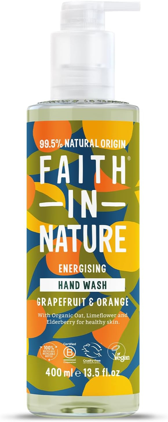 Faith In Nature Natural Grapefruit and Orange Liquid Hand Wash, Energising, Vegan and Cruelty Free, No SLS or Parabens, 400 ml
