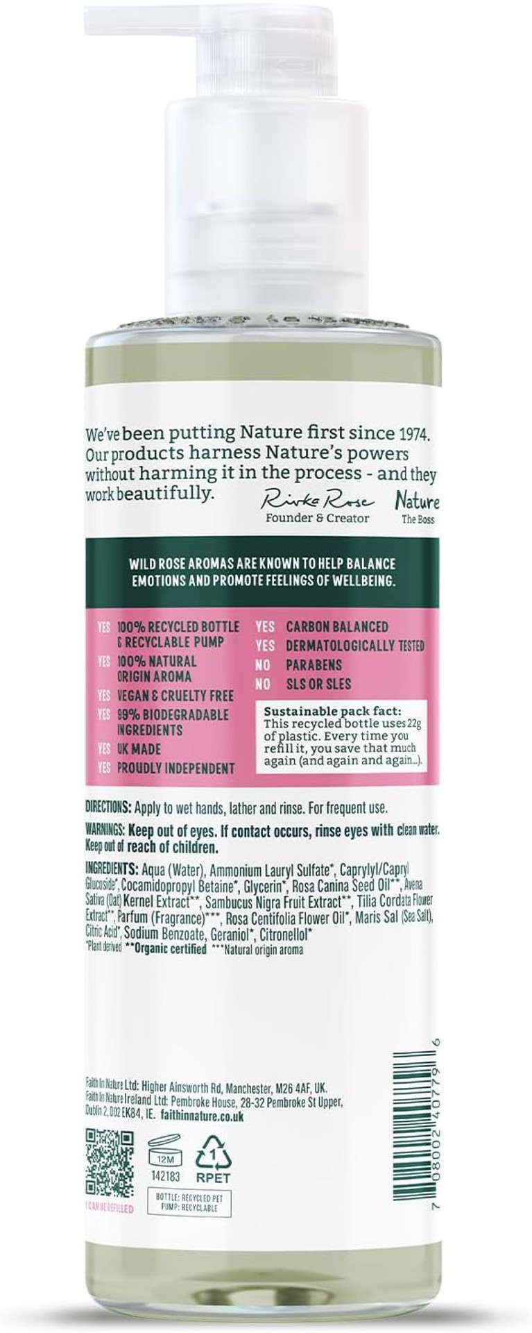 Faith In Nature Natural Wild Rose Liquid Hand Wash, Balancing, Vegan and Cruelty Free, No SLS or Parabens, 400 ml