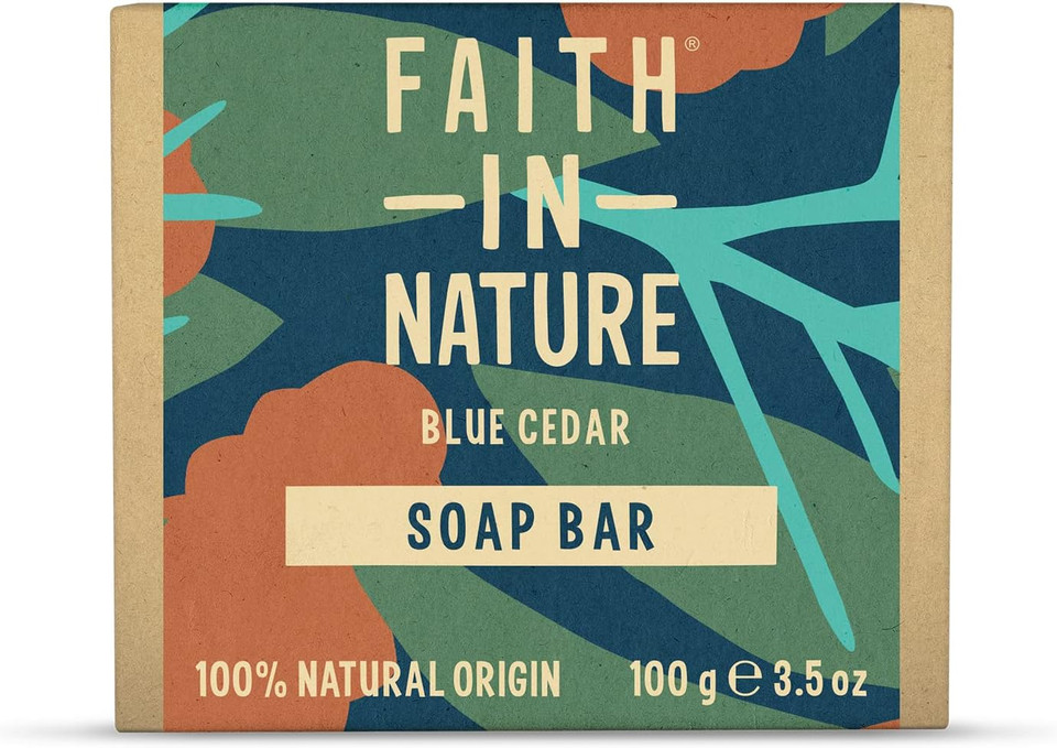 Faith In Nature Natural Blue Cedar Hand Soap Bar, Uplifting, Vegan & Cruelty Free, No SLS or Parabens, 100g
