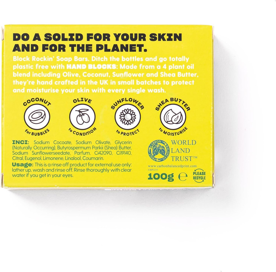 Hand Blocks: Lime & Sandalwood - Cold Processed Natural Soap Bars - Plastic, Palm, SLS, SLES & Paraben Free