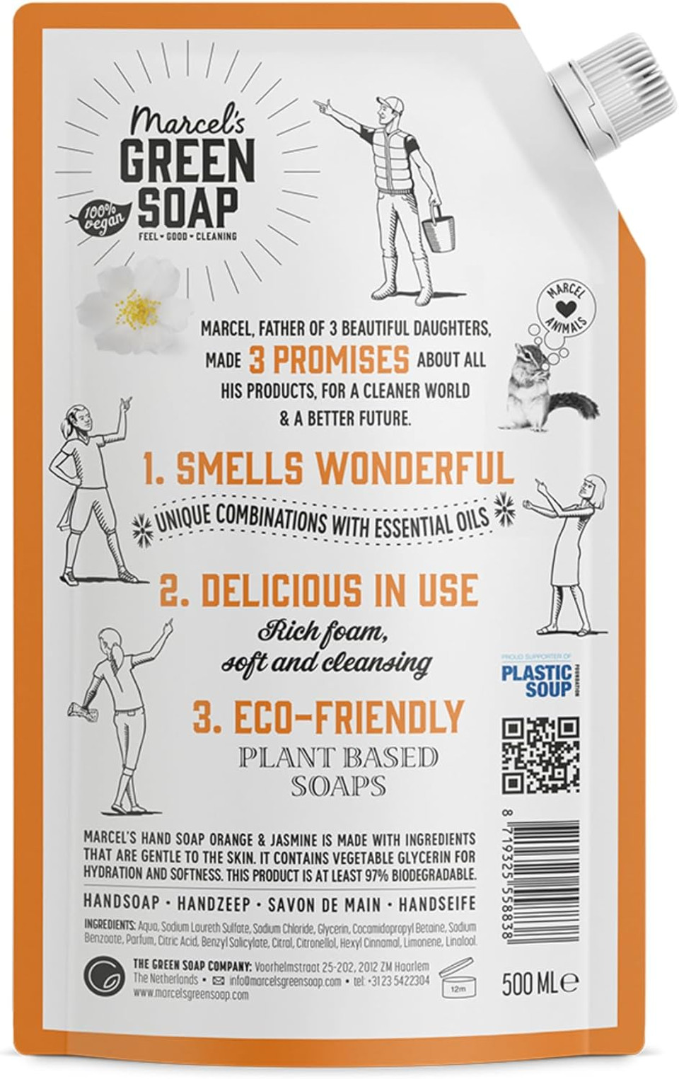 Marcel's Green Soap - Hand Soap Refill Sandalwood & Cardamom - Handwash Dispenser Refill - 100% Eco friendly - 100% Vegan - 97% Biodegradable - 500 ML