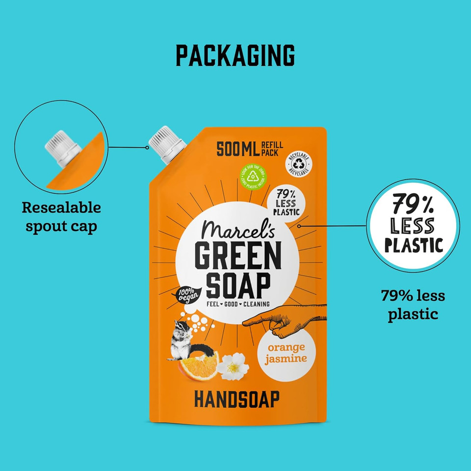 Marcel's Green Soap - Hand Soap Refill Sandalwood & Cardamom - Handwash Dispenser Refill - 100% Eco friendly - 100% Vegan - 97% Biodegradable - 500 ML