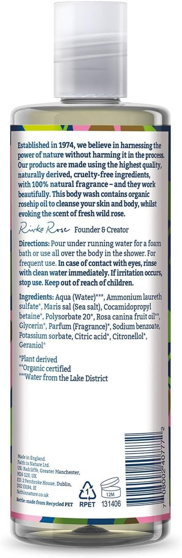 Faith In Nature Natural Wild Rose Body Wash, Balacing Shower Gel, Vegan and Cruelty Free, No SLS or Parabens, 400 ml