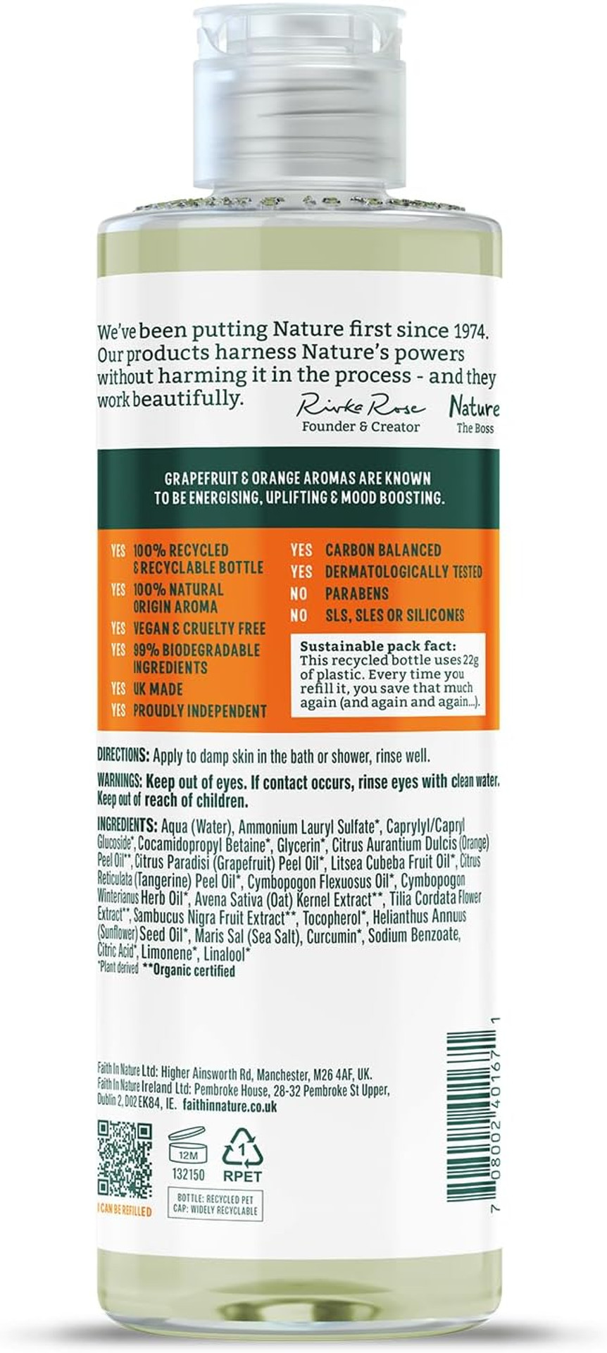 Faith In Nature Natural Grapefruit and Orange Body Wash, Energising Shower Gel, Vegan and Cruelty Free, No SLS or Parabens, 400 ml Faith In Nature Natural Grapefruit and Orange Body Wash, Energising Shower Gel, Vegan and Cruelty Free, No SLS or Parabens, 400 ml