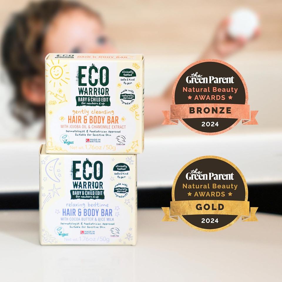 Eco Warrior Baby & Child Edit Relaxing Bedtime Hair & Body Bar (50g) | Hair Shampoo and Body Soap (2 in 1) | Lavender Blossom scent | Gentle, Eco Friendly, Vegan, Cruelty Free