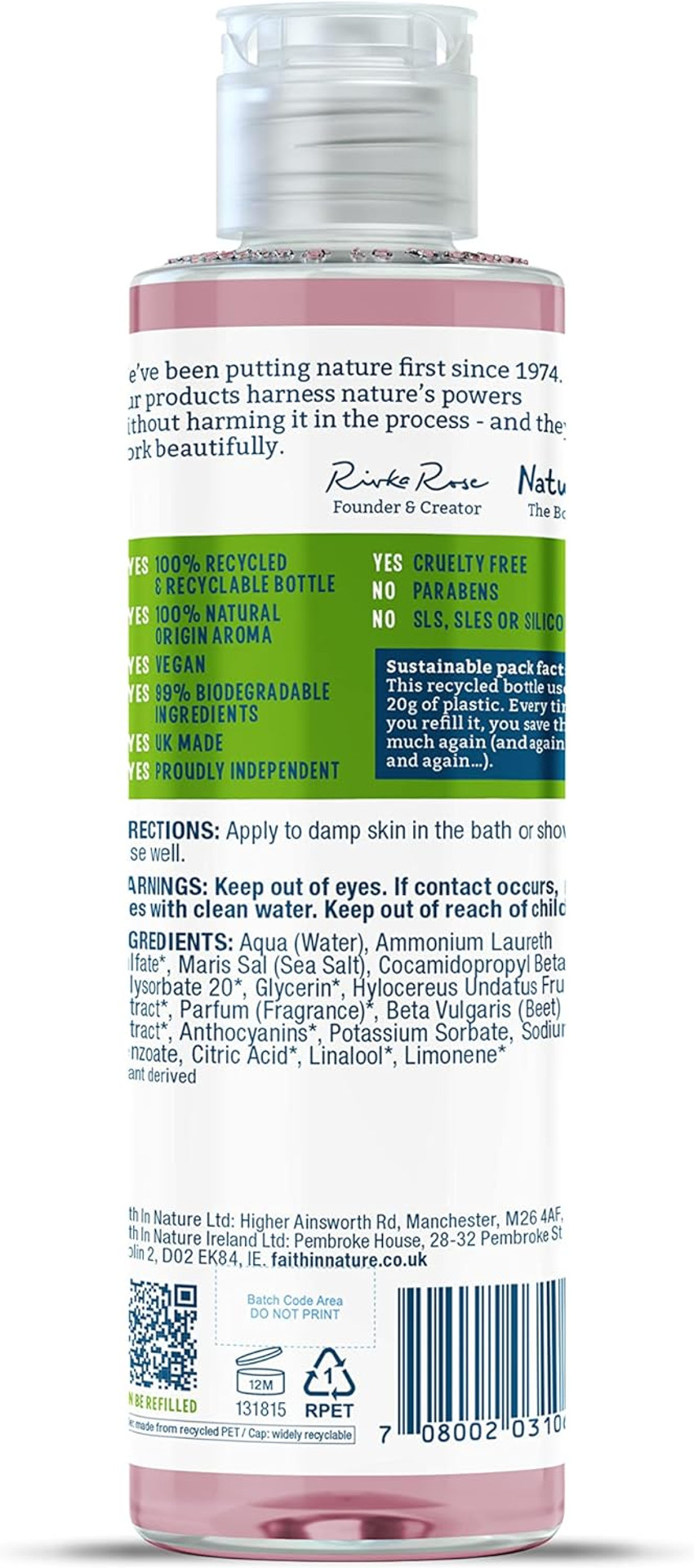 Faith In Nature 300 ml Natural Natural Wild Rose Body Wash, Restoring, Vegan and Cruelty Free, No SLS or Parabens
