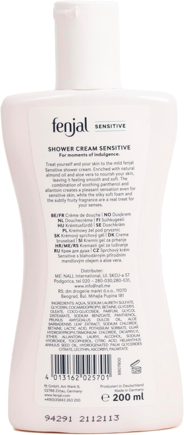 Fenjal Sensitive Body Shower Crème, Velvelty Smooth Skin, Aloe Vera, Cleanse & Condition, 200 ml